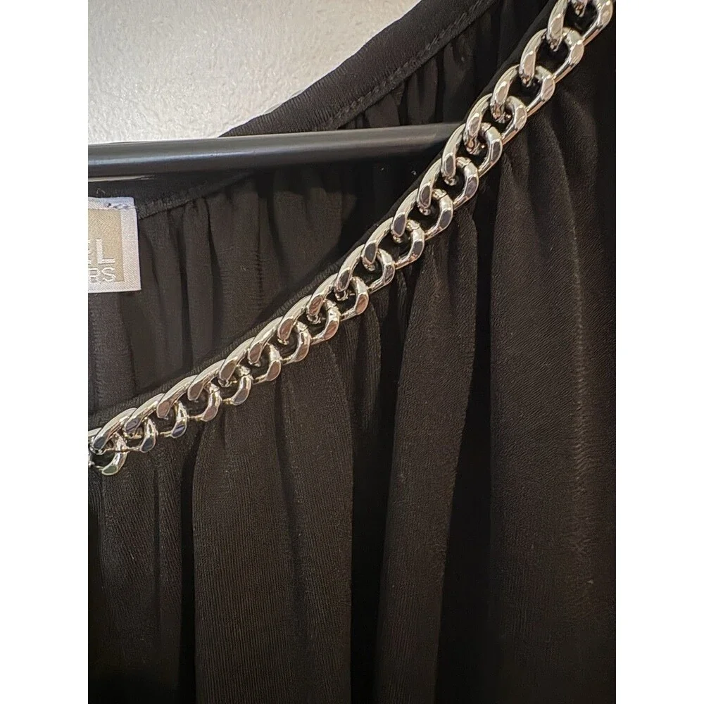Michael Kors Blouse w/ Chain Detail, Black, Split Sleeves, Size Large